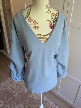 H&M Pale Blue V-Neck Long Sleeve Blouse